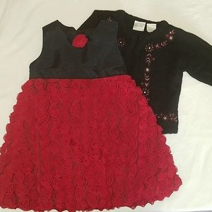 Adorable Red & Black Dress With Cute Black Sweater